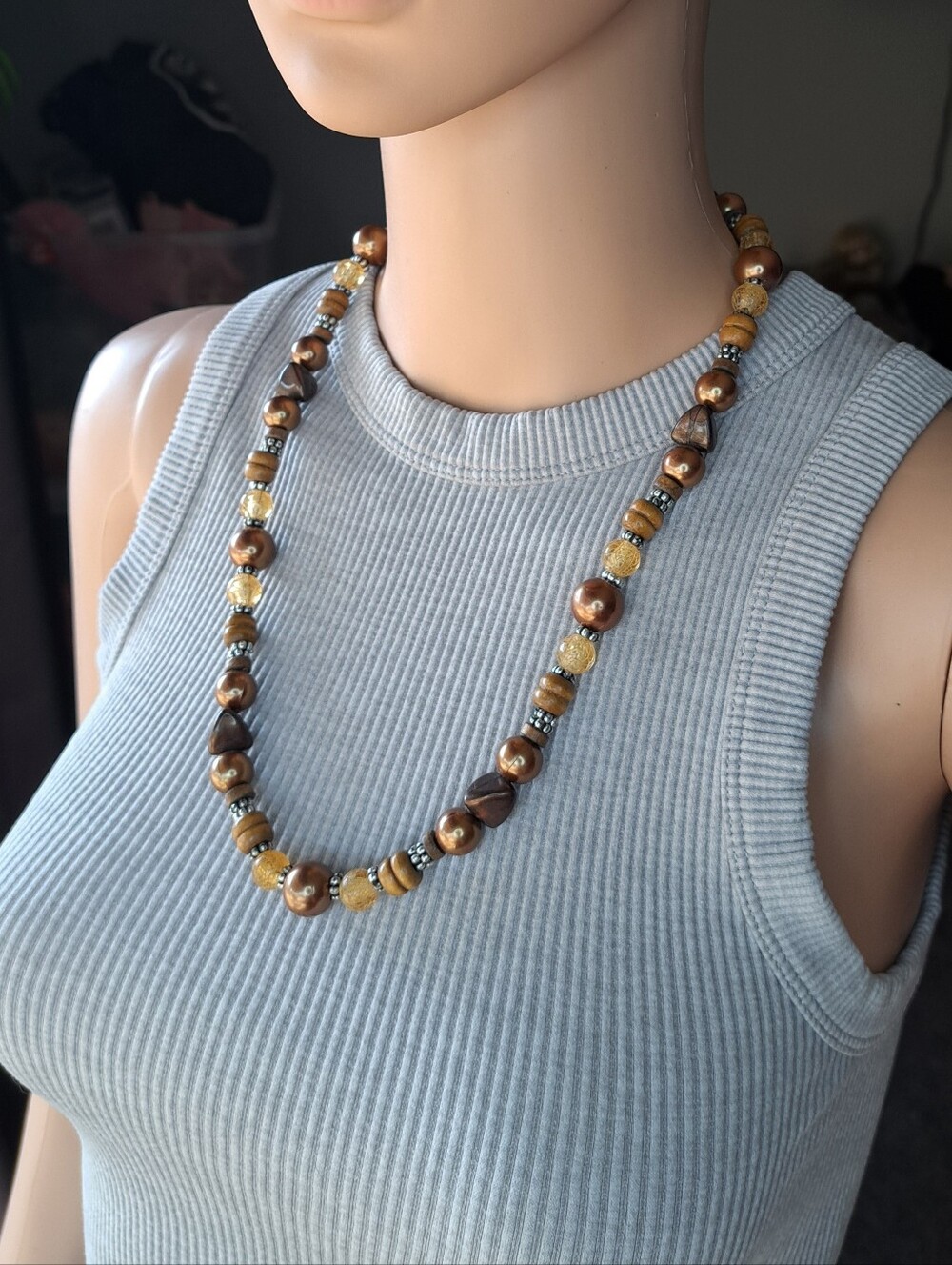 Vintage 90s Brown Beaded Bohemian Indie Grunge Necklace